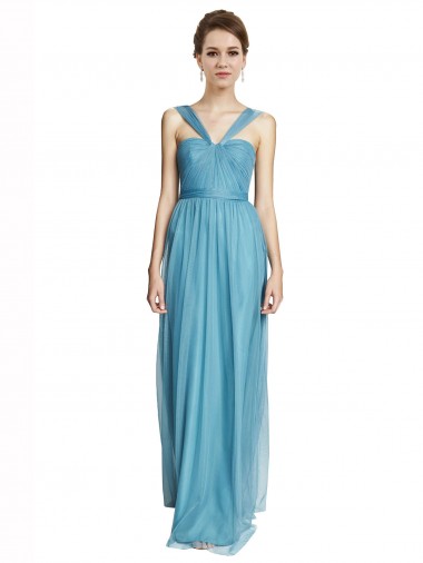 Discount Floor Length Inverted V-Neck Tulle Bridesmaids Dress
