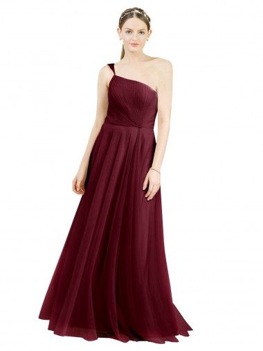 Discount One Shoulder Floor Length Long Tulle Bridesmaid Dress