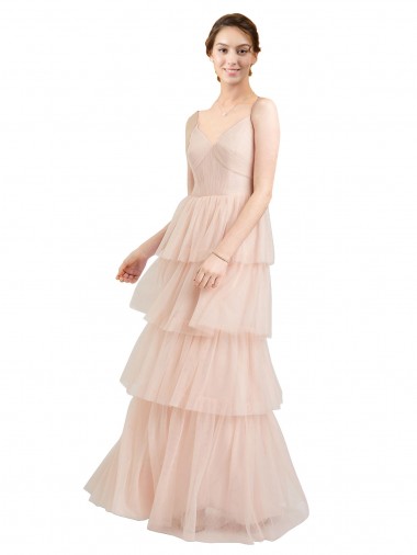 Discount V-Neck A-Line Layered Long Tulle Bridesmaid Dress