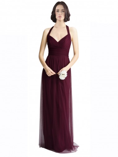 Discount Long Tulle Bridesmaid Dress with Criss-Cross Bodice and Self Straps