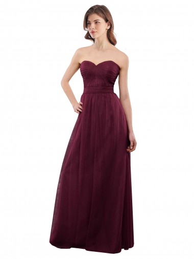 Discount Strapless Tulle A-line bridesmaid dress with pleated top