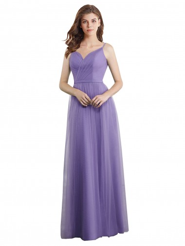 Discount Sweetheart Deep V-Back Tulle Bridesmaid Dress with Draped Bodice