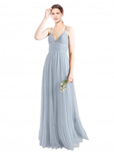 Discount Spaghetti Straps V-Neck Slim A-Line Tulle Bridesmaid Dress
