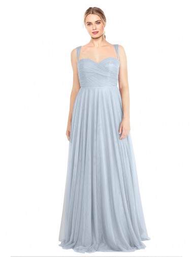 Discount Sweetheart Spaghetti Straps Long Tulle Bridesmaid Dress with Criss Cross Back