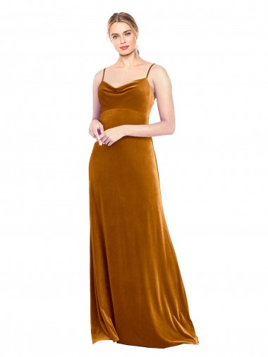 Discount Long Velvet Cowl Neck Slip Bridesmaid Dress