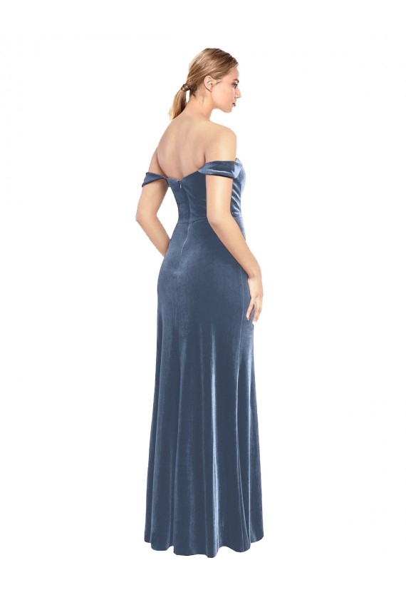 Draped Sleeves Wide Scoop Neck Off the Shoulder Velvet Bridesmaid Dress