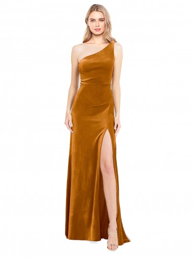 Discount Sleek One Shoulder Long Velvet Bridesmaid Dress