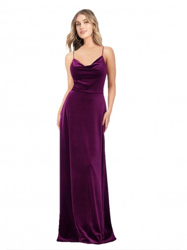 Discount Draped Neckline Spaghetti Straps Velvet Bridesmaid Dress