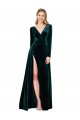 Deep V-Neck Long Sleeves Velvet Bridesmaid Dress with High Side Split