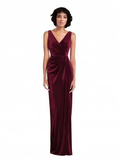 Discount Draped Skirt Faux Wrap Velvet Maxi Bridesmaid Dress