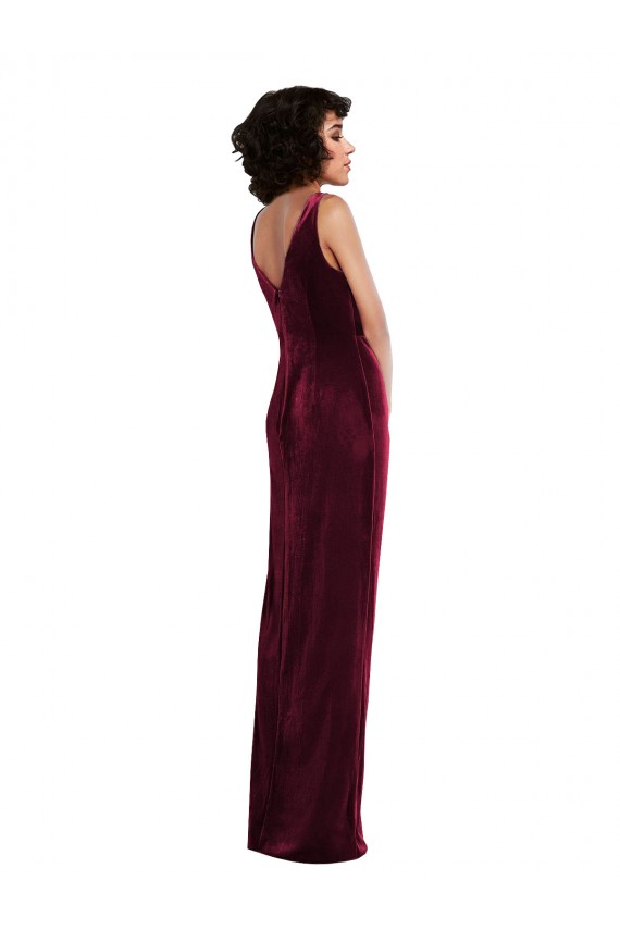Draped Skirt Faux Wrap Velvet Maxi Bridesmaid Dress