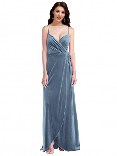 Discount Velvet Wrap Maxi Bridesmaid Dress with Pockets