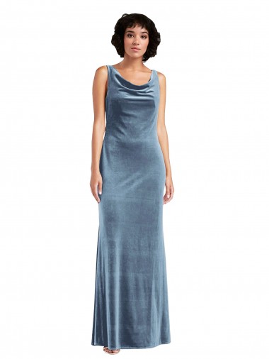 Discount Floor Length Cowl Neck Long Stretch Velvet Maxi Bridesmaid Dress