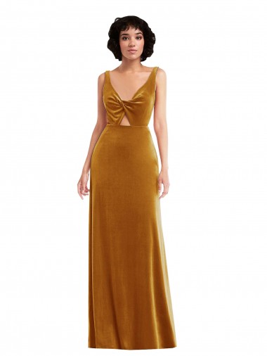 Discount Twist Front Cutout Velvet Maxi Bridesmaid Dress with Pockets