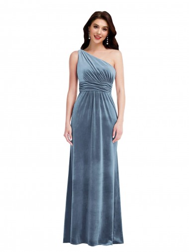 Discount One Shoulder Draped Velvet Maxi Bridesmaid Dress