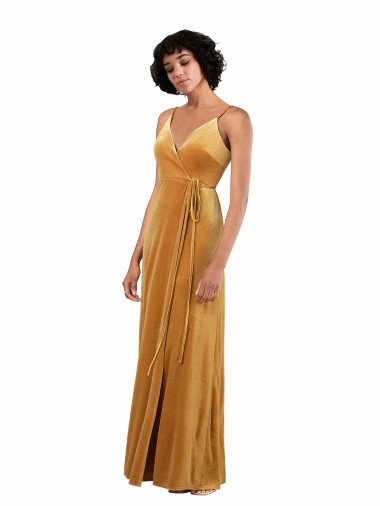 Discount Romantic Velvet Floor Length Bridesmaid Dress with Wrap Detail