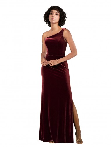 Discount Formal One Shoulder Floor-Length Velvet Bridesmaid Dress