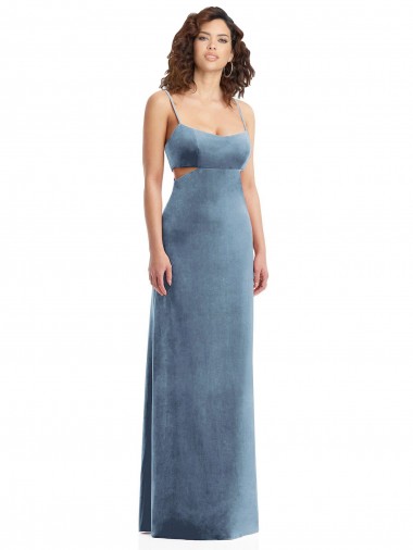 Discount Spaghetti Strap Long Full Length Velvet Maxi Bridesmaid Dress