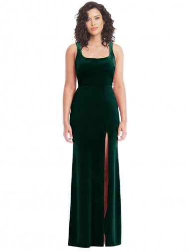 Discount Square Neck Long Velvet Maxi Bridesmaid Dress