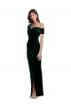 Long Asymmetric Neckline Ruched Velvet Bridesmaid Dress
